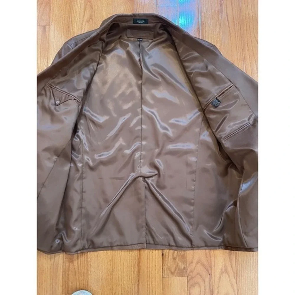 Stafford Essentials Mens Brown Genuine Leather‎ Blazer Jacket XL Full Grain